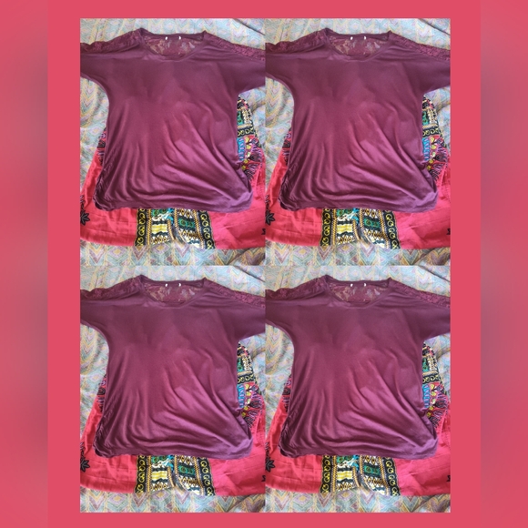 M-L Tag less Maroon Lace Crew Neck Cut Out Long-sleeve Top - Picture 15 of 15